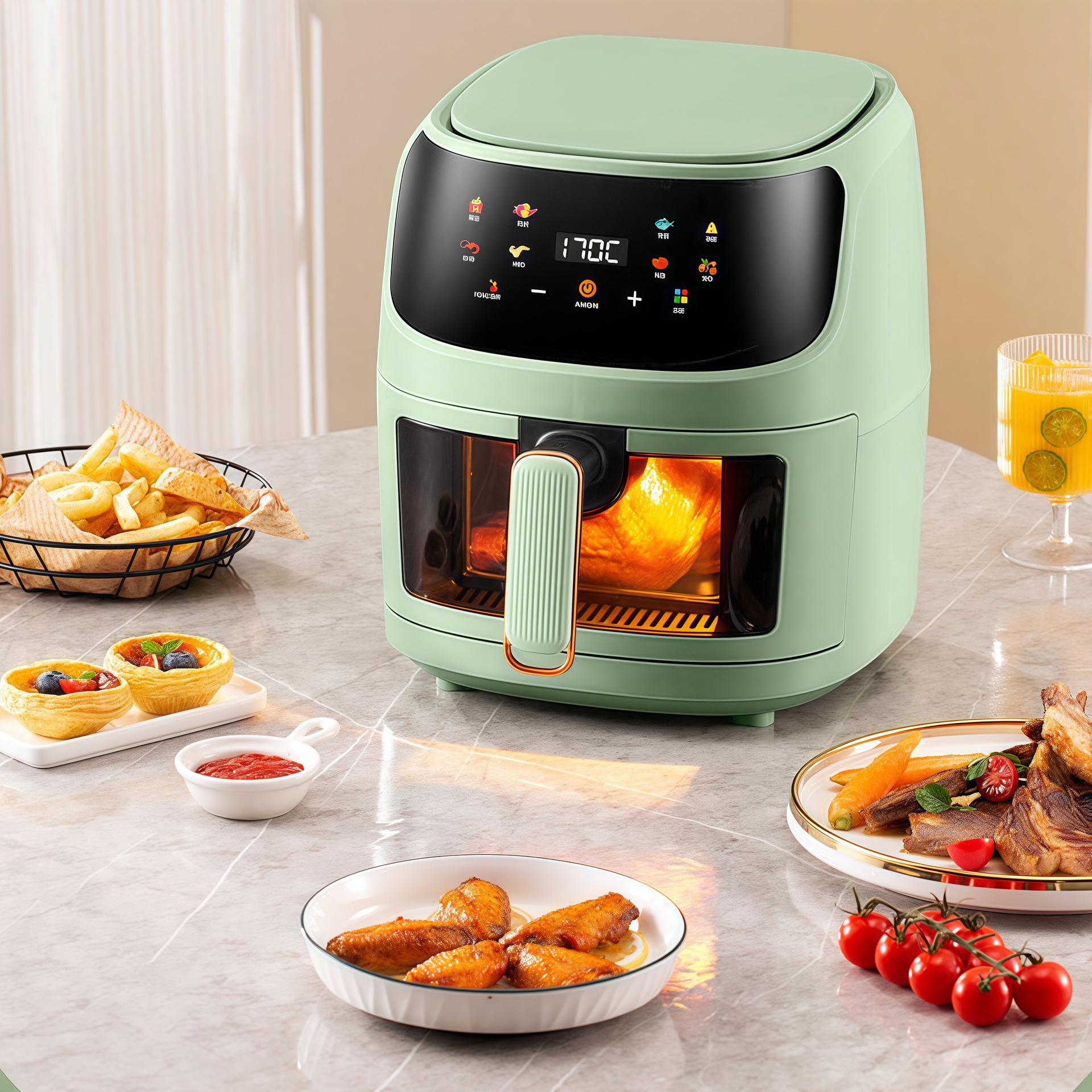 8LAirfryer household multi-functional air fryer, touch screen smart electric fryer, European and American standards, export 6L details Picture