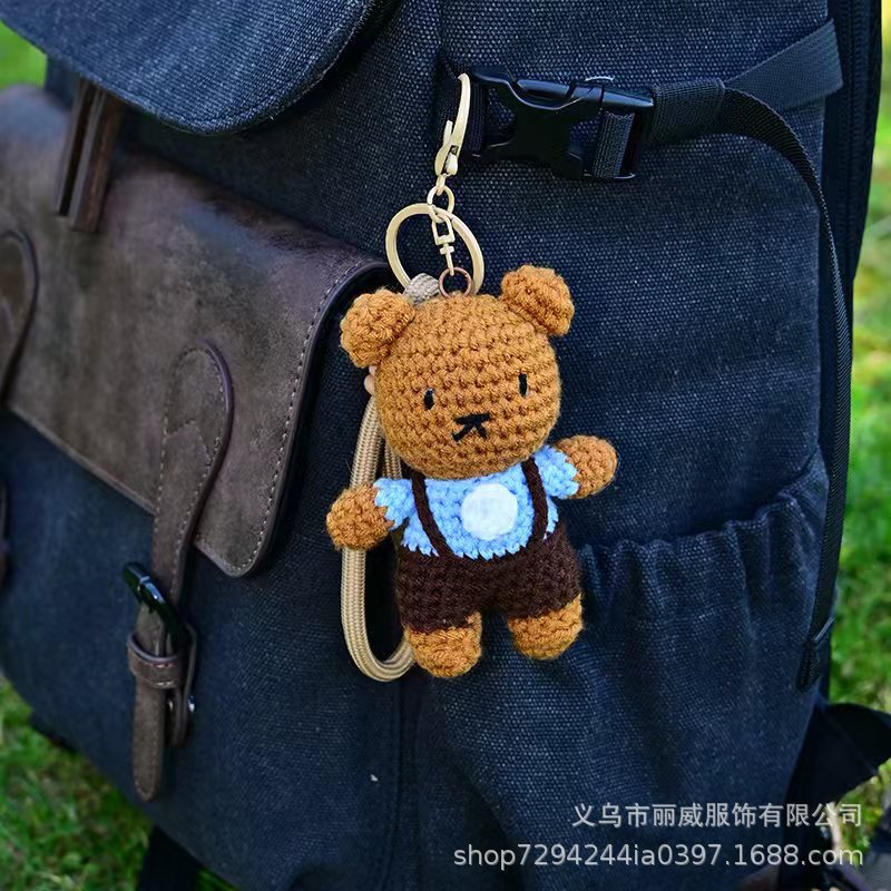 新款手工编织变装卡其小熊小玩偶  背包钥匙扣可爱小熊钩织批发