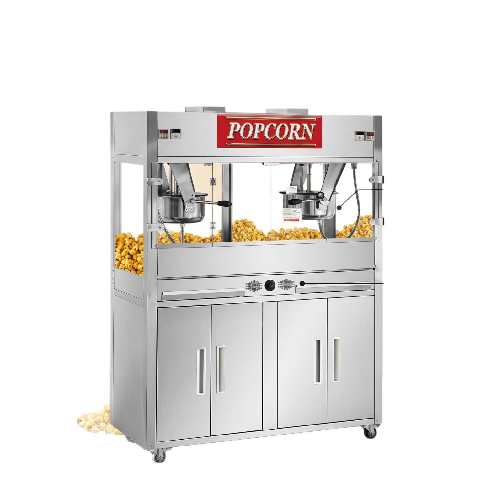 Silver commercial double-head popcorn machine, with precise temperature control and automatic heat preservation for rice flower candy and cotton candy Item Picture