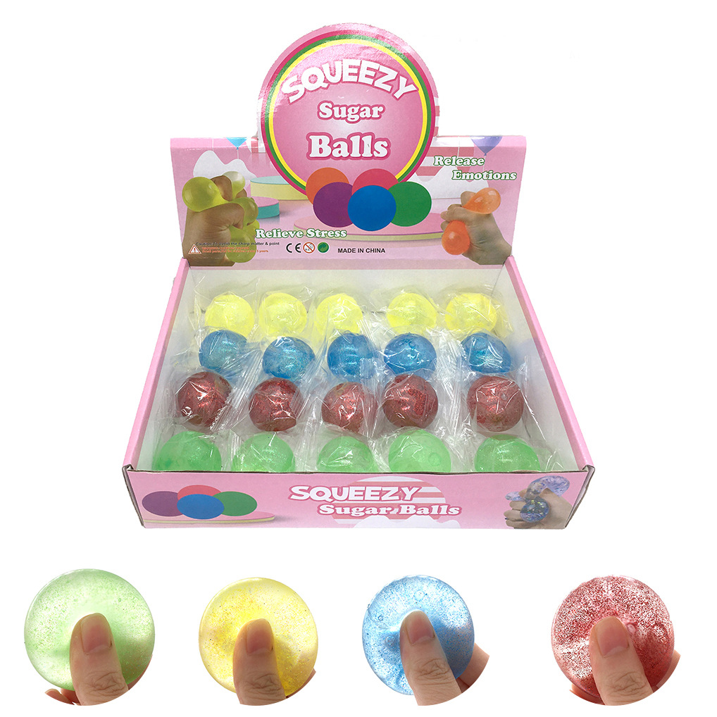 New malt syrup small size pressure relief ball TPR pressure relief gold powder sequined soft rubber Kneading Fun toy, 4cm size