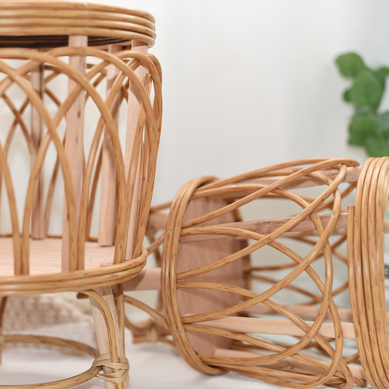 Nordic-style woven flower POTS, imitation vine flower stands, triangular living room, floor-standing balcony, bamboo woven flower baskets, indoor solid wood plants Specification image