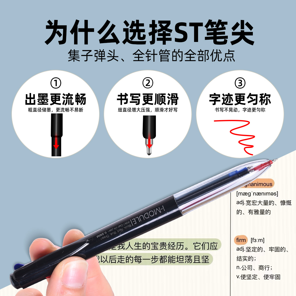 Wholesale WYH23513 Black and White rod Four-color gel pens from Weiyahui Four-in-one Gel Pens Specification image