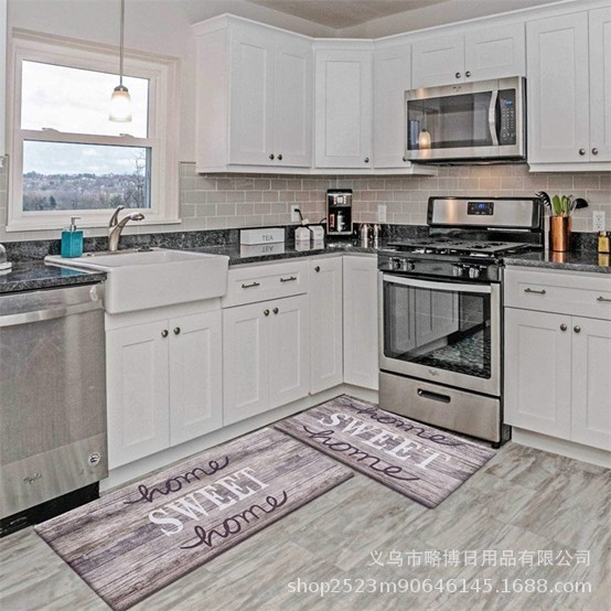 皮革厨房两件套北欧厨房垫装饰垫玄关入户门垫客厅地毯清新绿