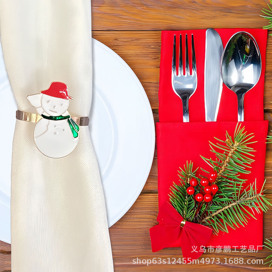 Cross-border Christmas napkin rings, snow doll red hat napkin buttons, holiday party hotel table decoration napkin rings Specification image
