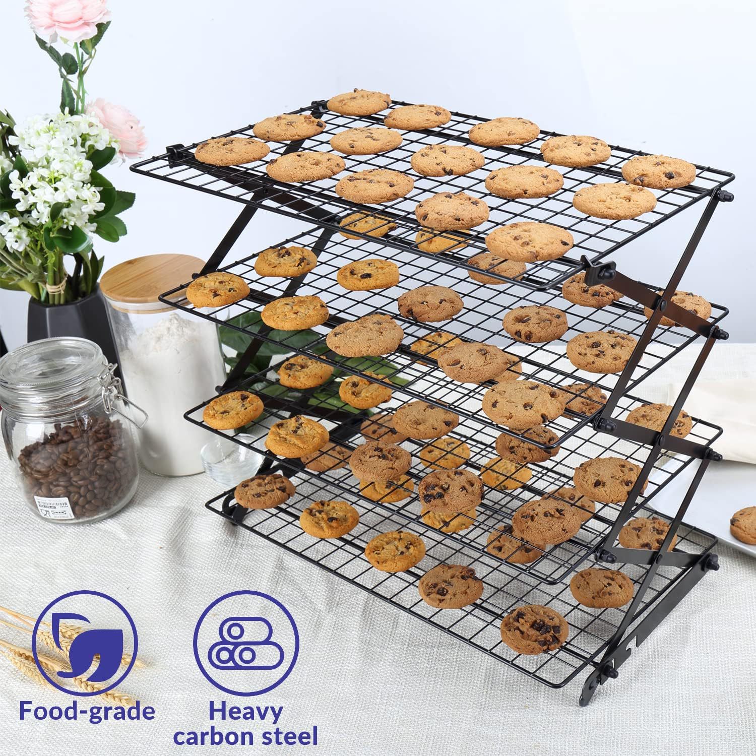 Cross-border new product 4Tier Collapsible Cooling Rack Black folding cooling rack for multi-layer kitchen details Picture