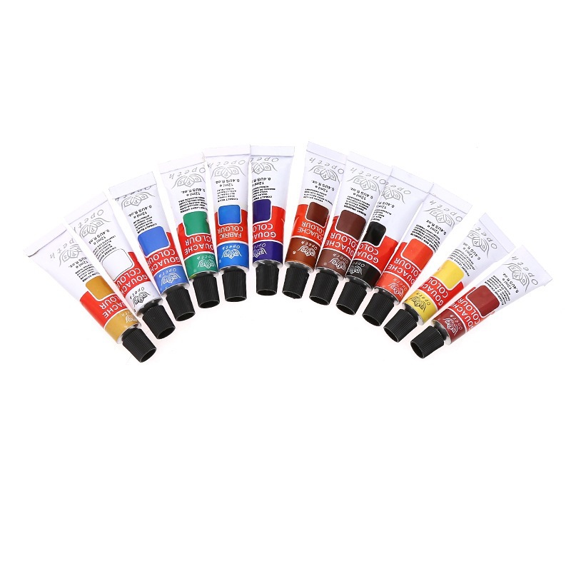 Cross-border Acrylic 12ml 12-color paint set Watercolor gouache Art Painting Paint Glass Textile Oil painting paint Specification image