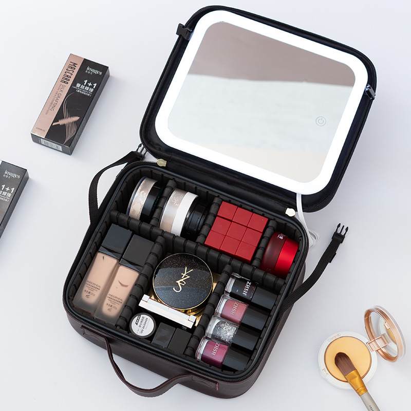 Portátil portátil con luz más grande espejo LED bolsa de maquillaje caja de almacenamiento bolsa de viaje caja de almacenamiento bolsa de maquillaje Specification image