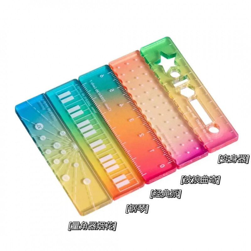 New candy-colored 7-centimeter palm ruler, multi-functional mini scale, transparent acrylic, high surface level wave drawing ruler Specification drawing