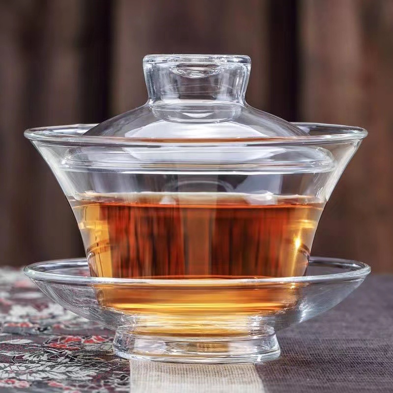 大号透明玻璃盖碗三才泡茶碗茶杯带盖单个耐热敬茶碗加厚功夫茶具