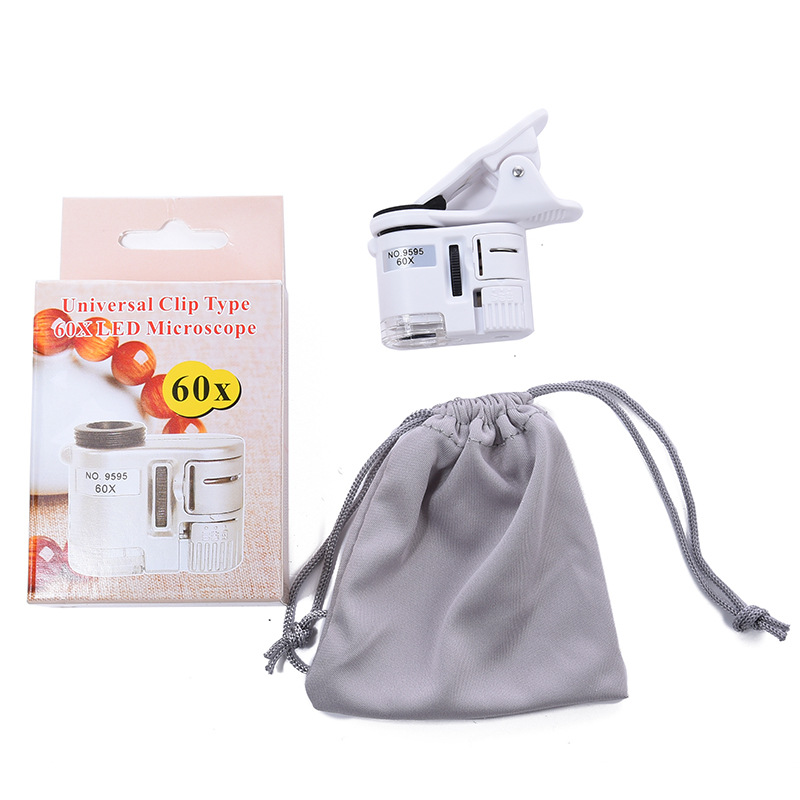 9595W white handheld LED light, 60x magnifying glass, mini portable universal mobile phone photo banknote inspection microscope Specification image