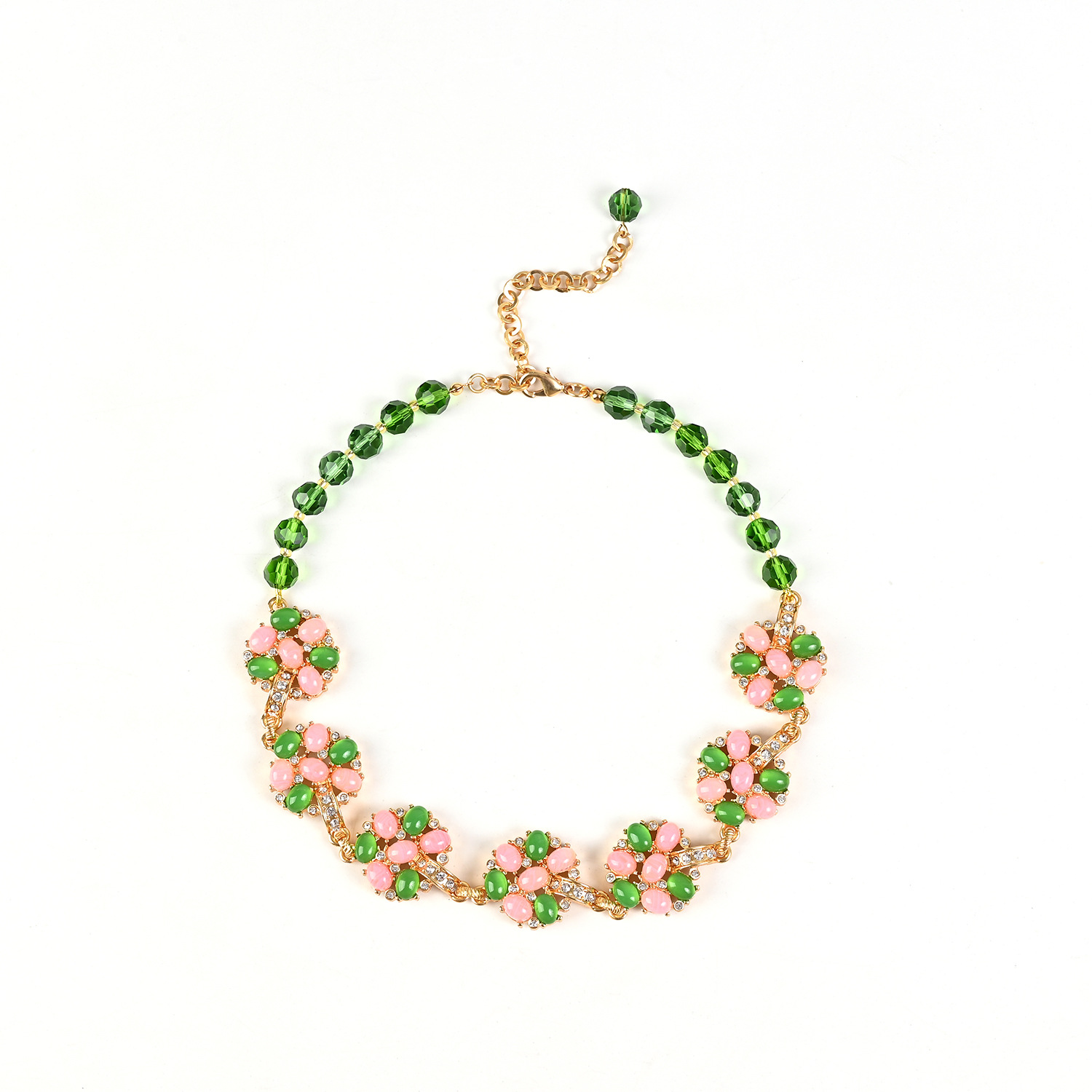 中古复古宫廷风镶钻花朵项链镂空浮雕时尚优雅轻奢花朵项链 Item Picture