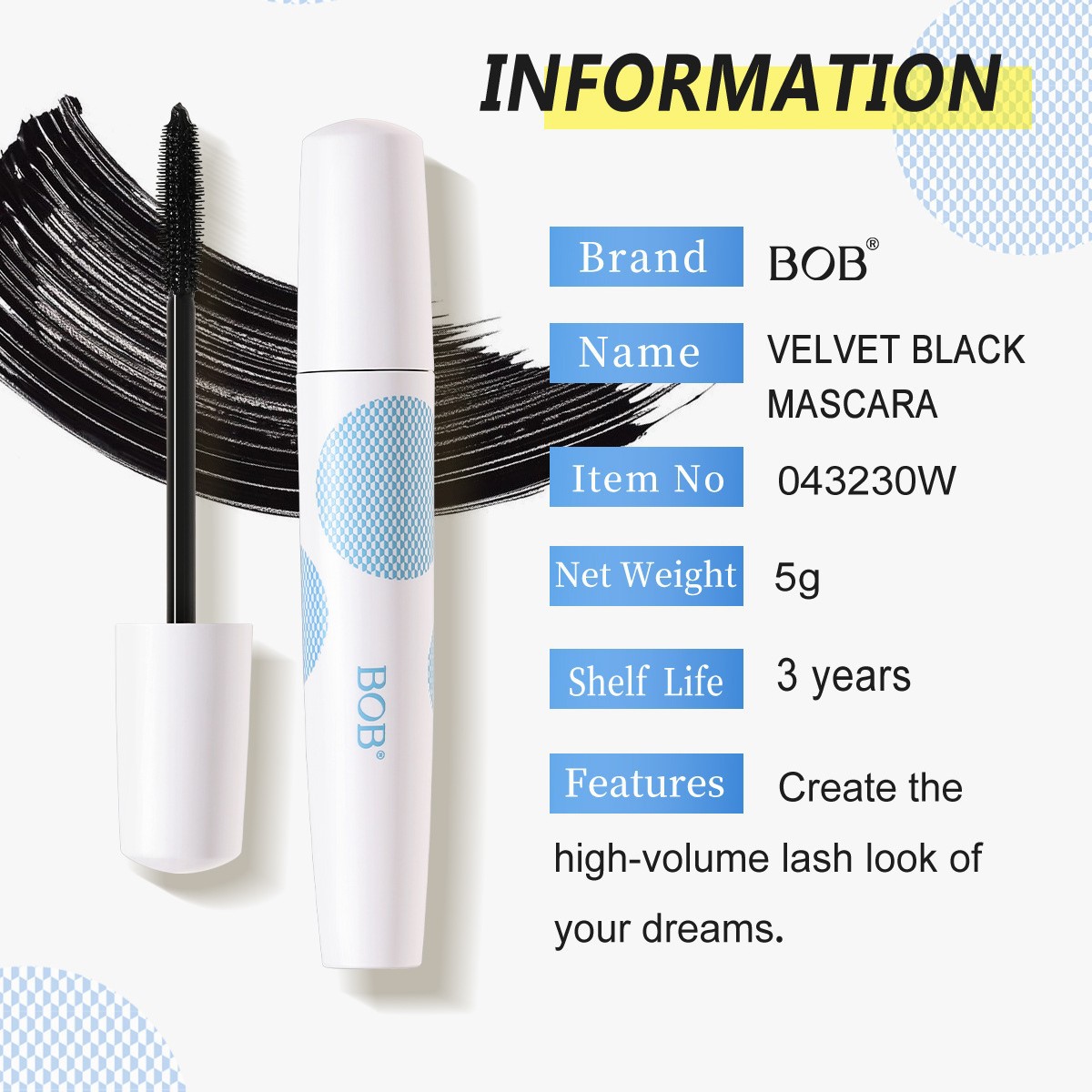 The cross-border BOB mascara is not prone to smudge, curling, and is waterproof and long-lasting Item Picture