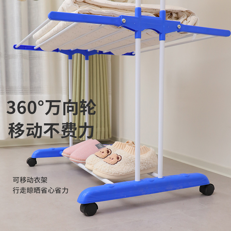 New best-selling indoor wardrobe floor-standing folding mobile clothes rack, multi-functional three-layer towel rack, wing-shaped clothes drying rack Specification image