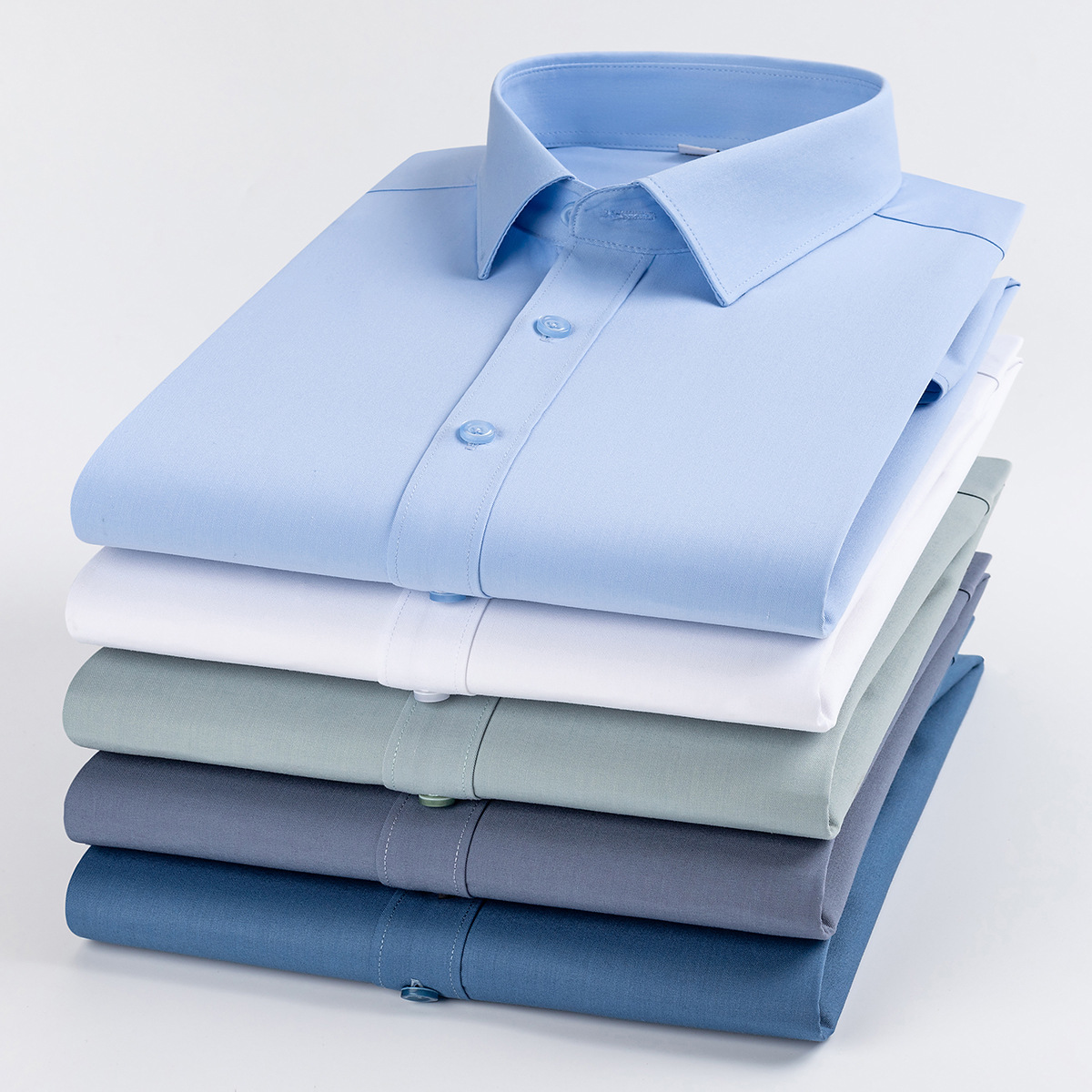 商务正装衬衫 竹纤维弹力长袖衬衫男士长袖职业休闲简约纯色衬衣