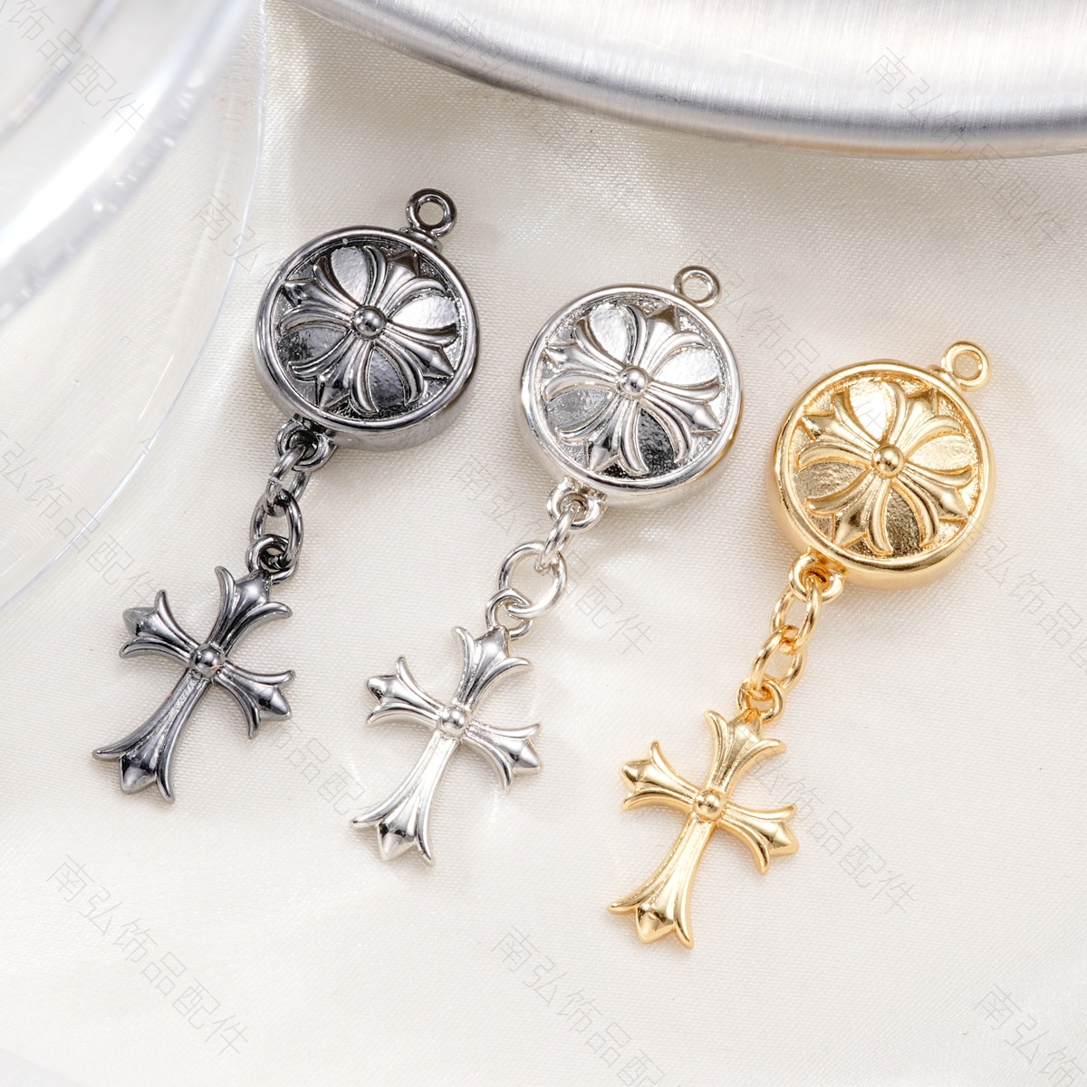Copper-plated 18k high-color-retention cross-shaped inlay buckle, pin buckle, bracelet, pearl necklace, buckle head, DIY jewelry accessories