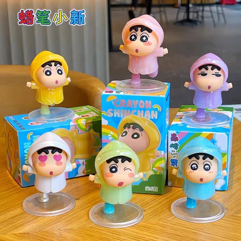 Official Crayon Shin-chan Rainbow Mood Raincoat series blind box figurines, trendy car desktop ornaments, anime merchandise details Picture