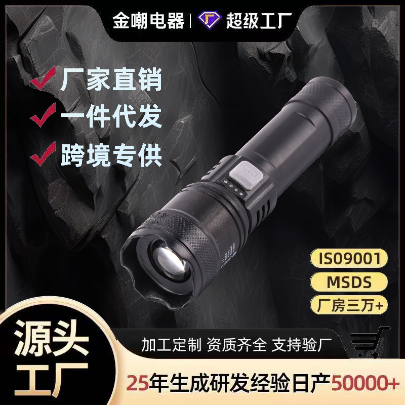 Portable telescopic focusing flashlight, USB charging, built-in lithium battery, strong light, outdoor camping telescopic zoom flashlight Item Picture