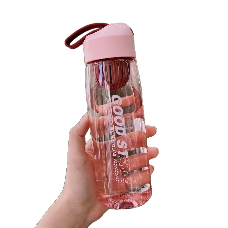 新款大容量水杯高颜值户外便携滤网随手杯创意带提绳运动塑料水壶白底实物图