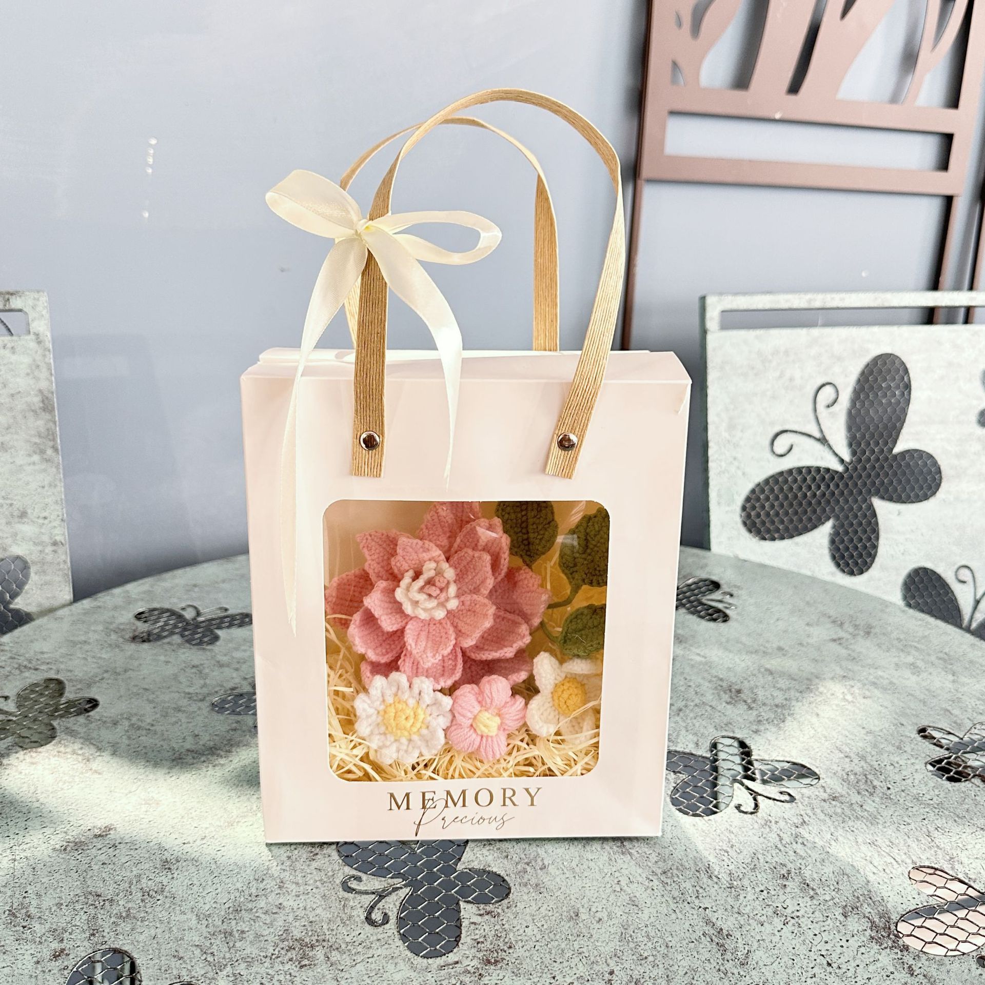 跨境毛线手工编织成品向日葵花束玫瑰花送朋友节日礼物针织仿真花