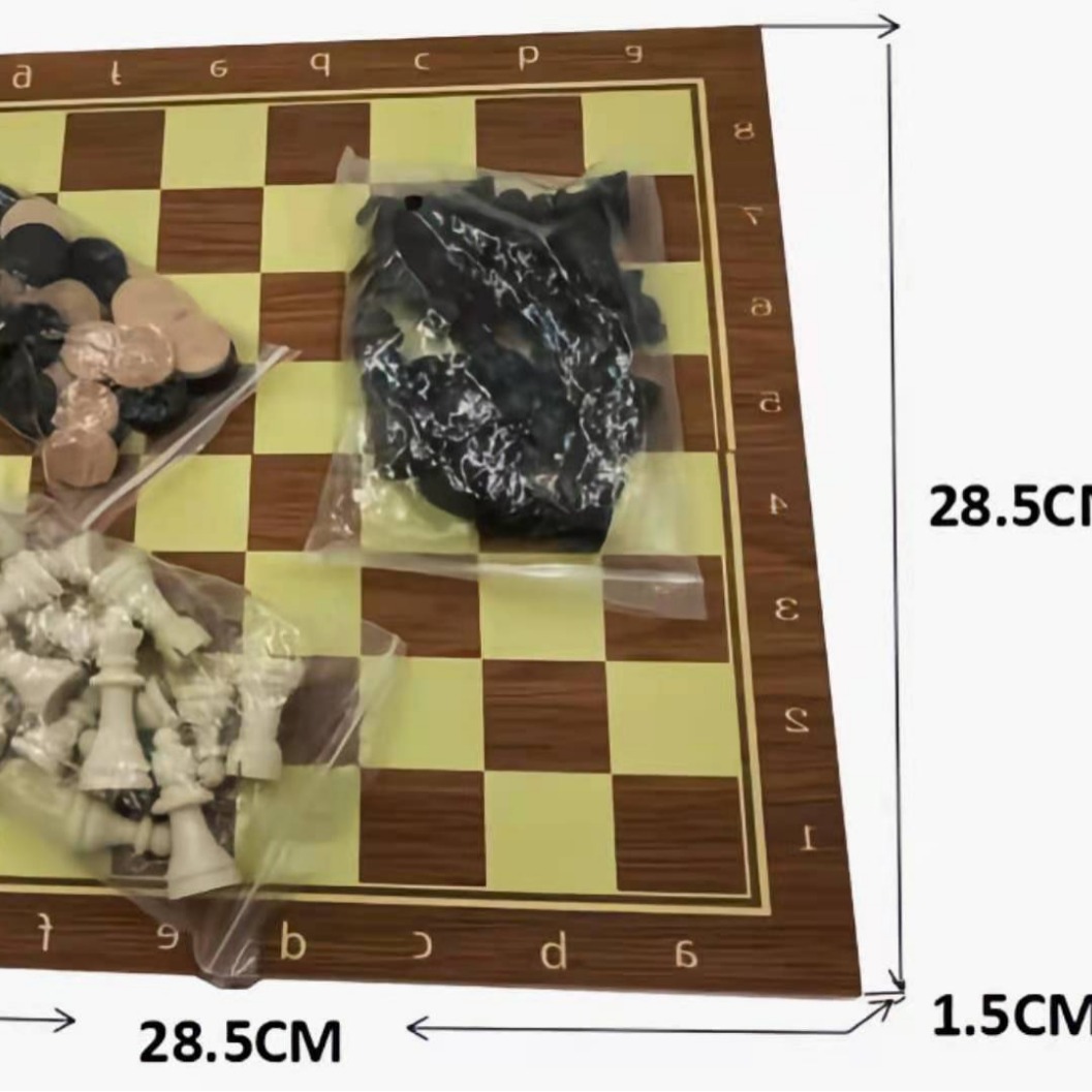 供应国际象棋木质棋盘棋子套装可折叠便携式西洋棋黑白棋双陆棋子白底实物图