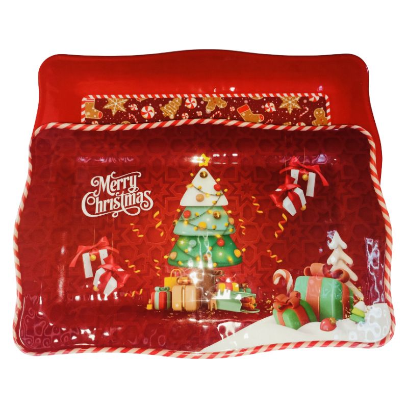 Direct sales of red Christmas tree gingerbread melamine plates from foreign trade manufacturers. Commercial stock of durable and wear-resistant melamine products details Picture
