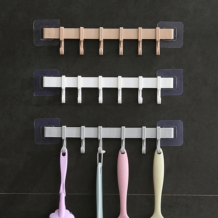 Kitchen adhesive hooks, wall-mounted 6-row hooks, towel 6-row hooks, bathroom and toilet no need for drilling, no trace adhesive hooks