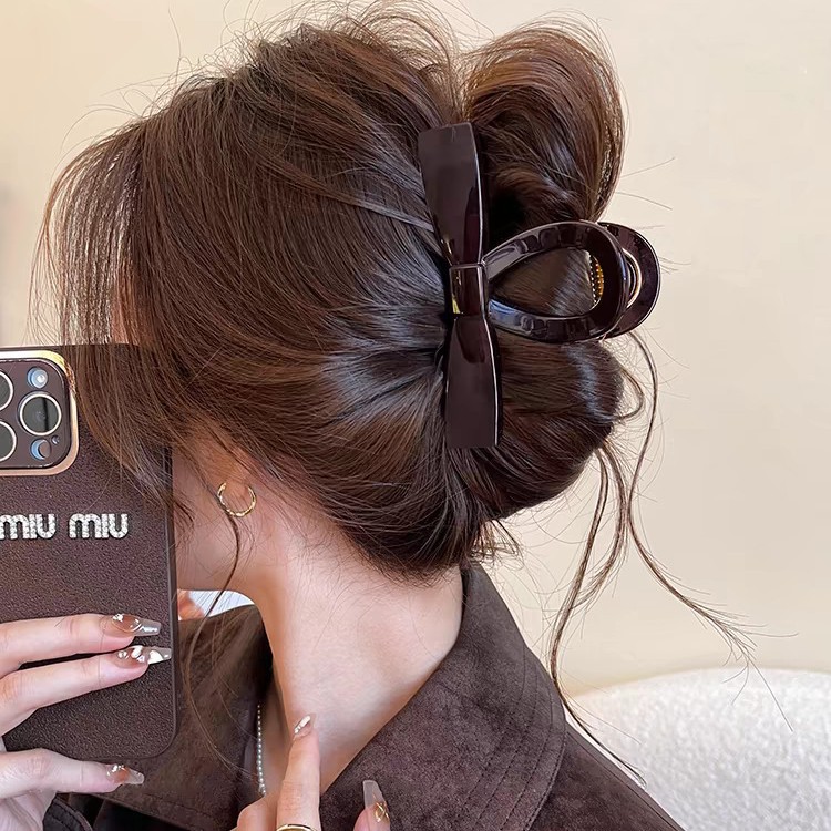 Simple bow clip women's large hair clip 2024 new style updo back of the head, high-end shark clip for autumn and winter Specification image