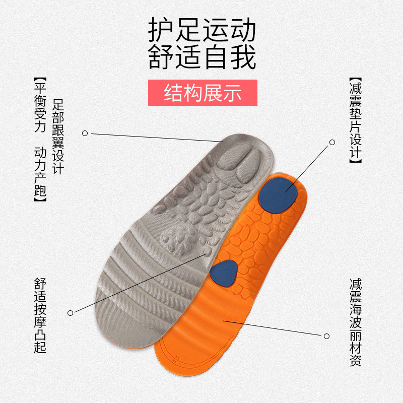 Wholesale sports insoles for men and women, summer breathable, sweat-absorbing, deodorizing, highly elastic, shock-absorbing, thickened, basketball insoles that won't cause fatigue even after standing for a long time details Picture