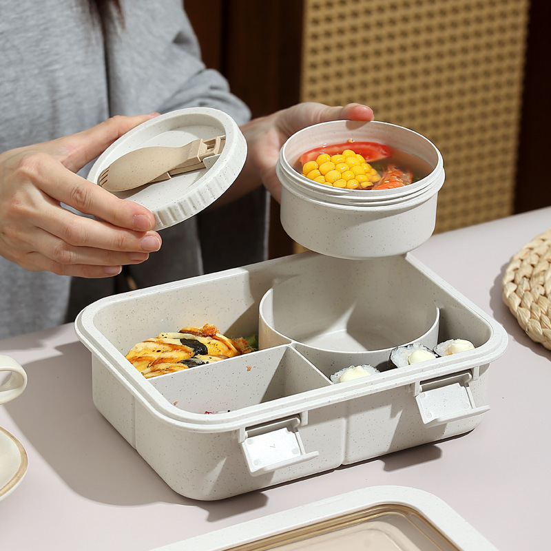 小麦秸秆饭盒日式餐盒学生午餐盒上班族分格便当盒密封保鲜盒批发细节图