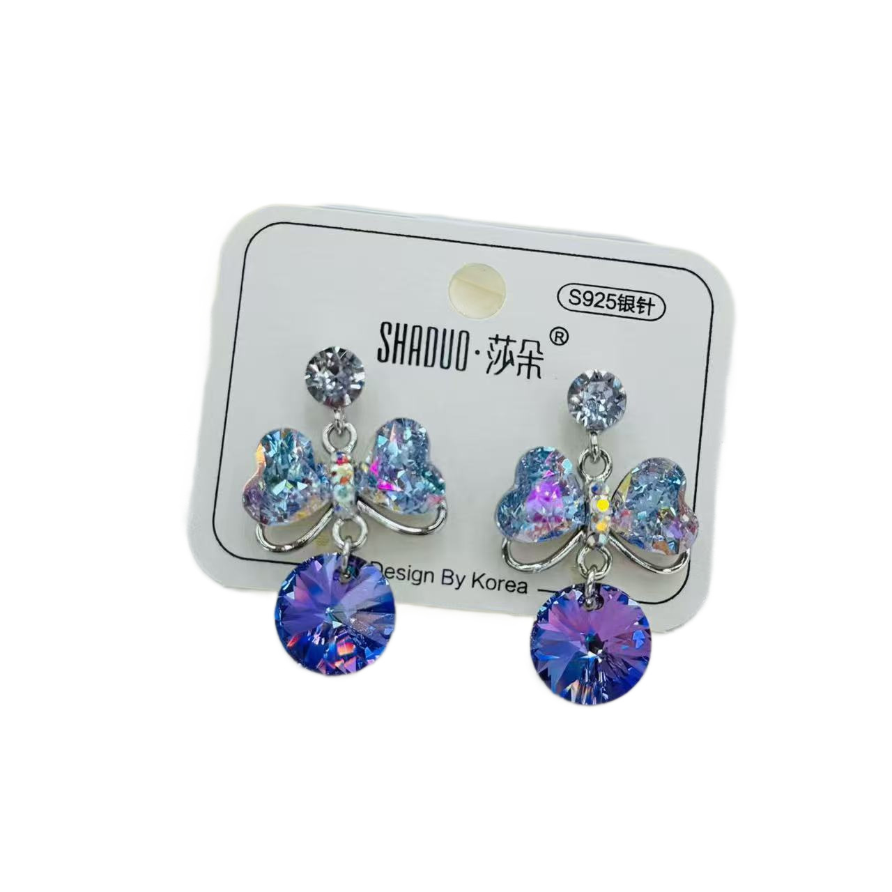 S925 Silver Needle Austrian Crystal Bow Earrings, Korean style shiny Zircon tassel earrings, fashionable and versatile accessories Item Picture