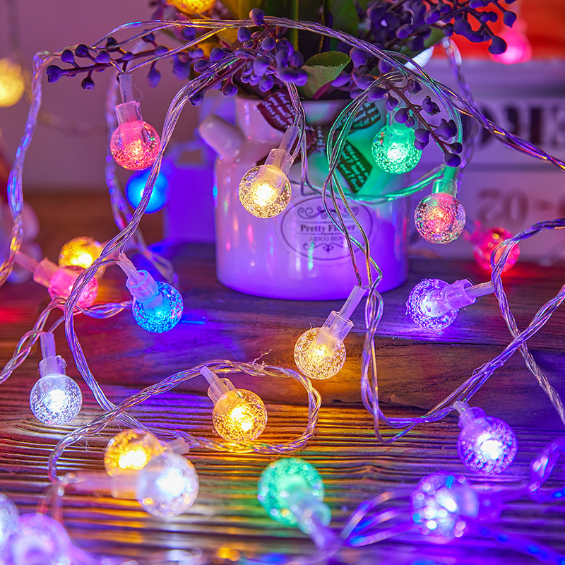 Cross-border LED color lights, string lights, starry sky, small white balls, solar outdoor camping, night market atmosphere light strips, bubble balls Application Scenario