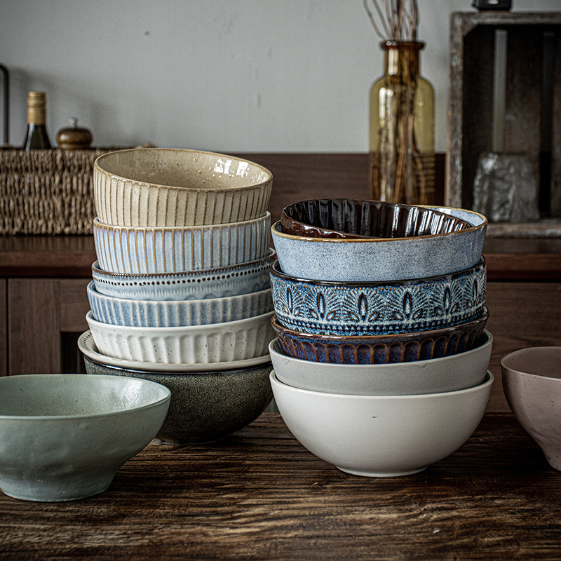 Retro noodle bowls, Japanese ceramic bowls, salad bowls, household vegetable bowls, instant noodle bowls, tableware, light luxury, high appearance level, soup bowls, rice bowls Specification image