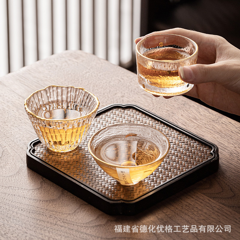 日式玻璃茶杯家用描金主人杯品茗杯泡茶盏单个功夫茶具小单只轻奢