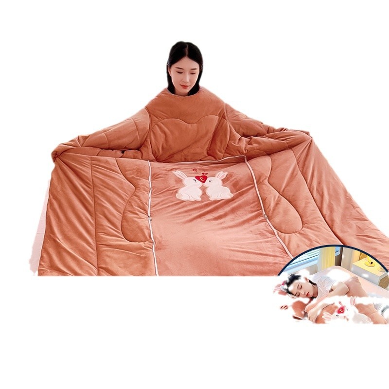 2024 New Multi-functional Lazy Person's Pillow Quilt Series - Fluffy and Silly Bear - A warm and cute winter animal in royal blue Item Picture