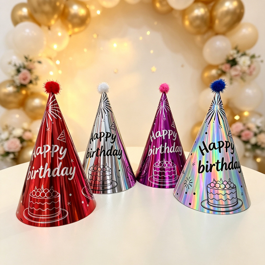 Party HAPP birthday Birthday hat, Ins-style children's party supplies, birthday hat, photo props with pom-poms