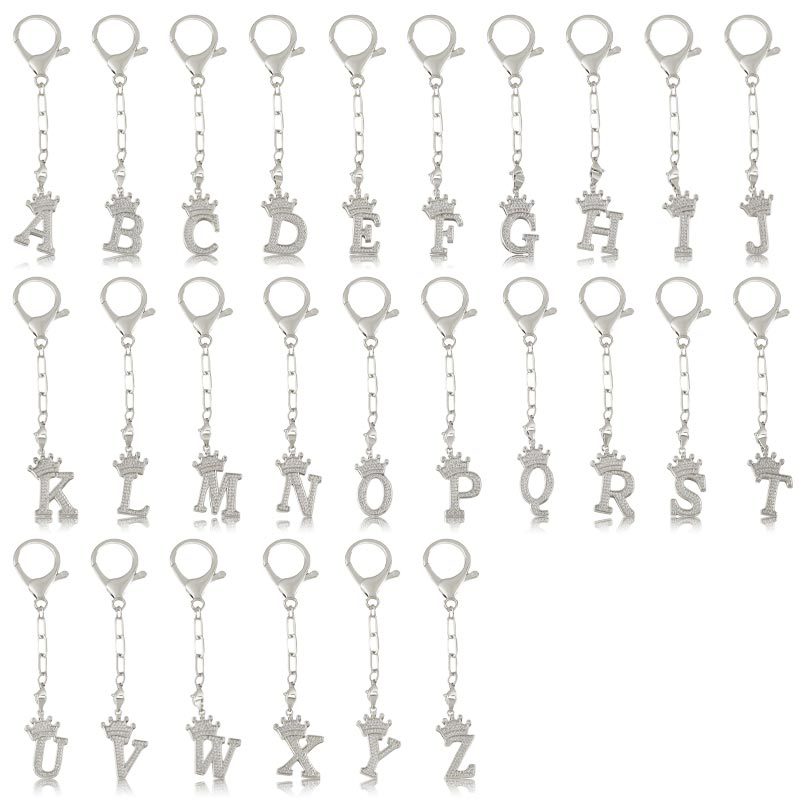 Zirconium-inlaid cross-border 26 English crown letter keychain women's European, American and Korean style fashionable bag pendant wholesale Item Picture