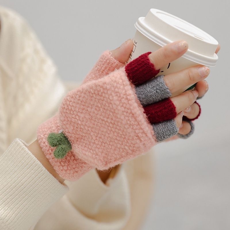 Wholesale of winter plush student gloves with fleece cover, warm and cute, half-finger-exposed, half-finger-exposed and half-finger-exposed cotton gloves details Picture