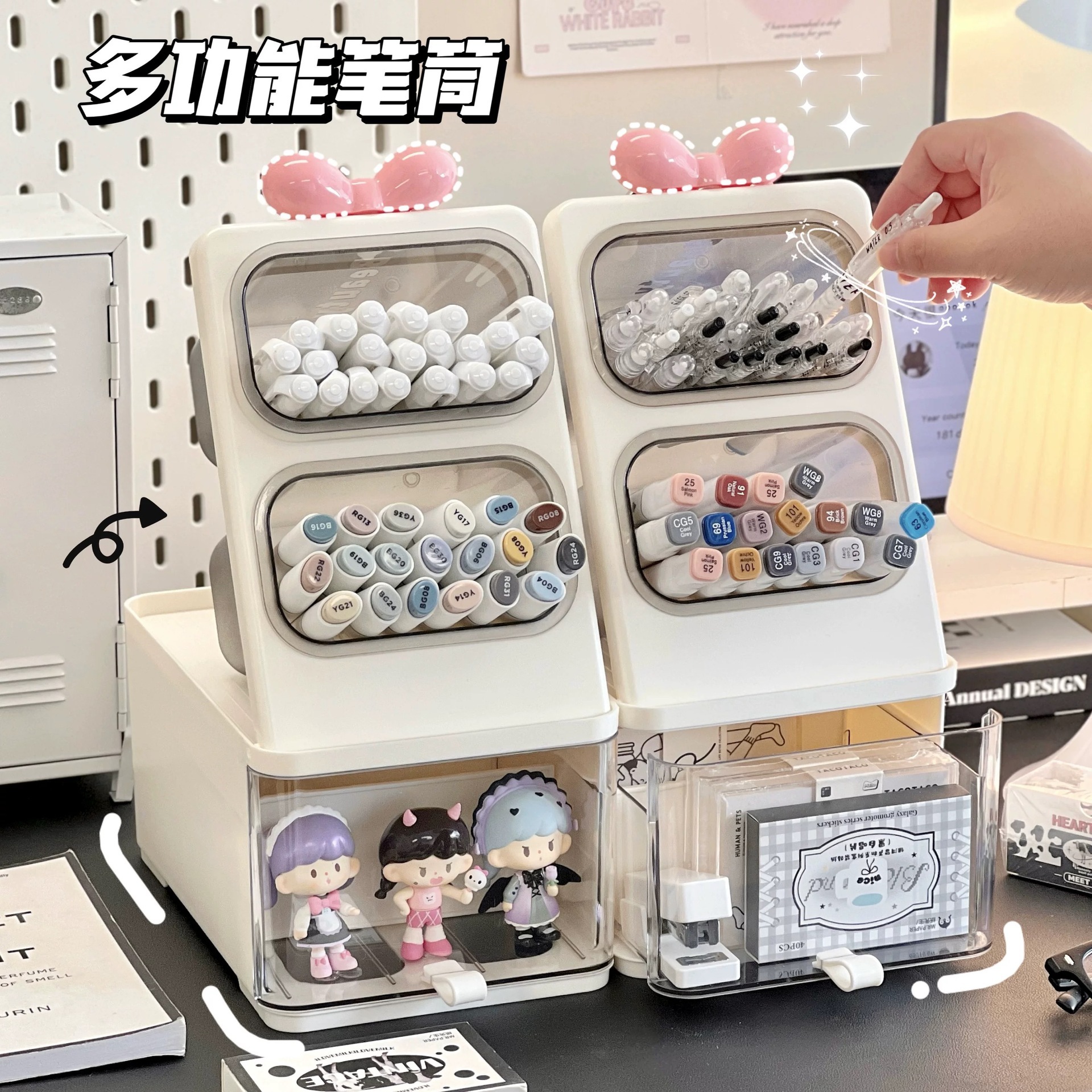 Slanting pen holder, student stationery organization, children's desk storage rack, office large-capacity desktop storage box