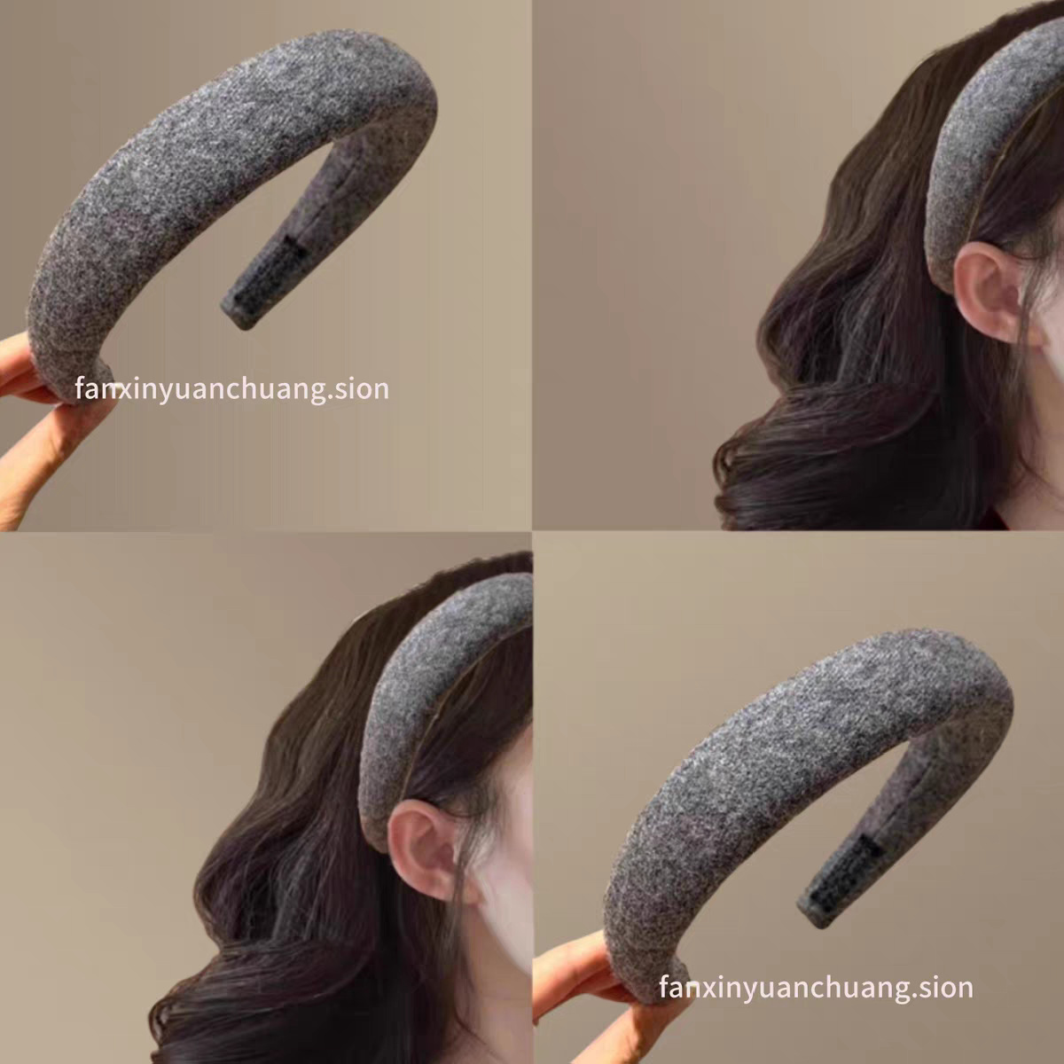 The Korean-style autumn and winter woolen high top sponge hair band is simple and fashionable, versatile for going out, and can make your face look good. It is a small pressure hair band and hair accessory details Picture