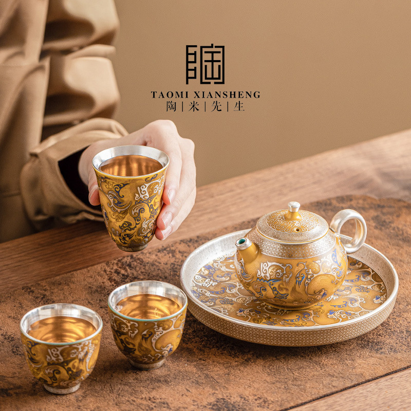 龙腾四海陶瓷鎏银功夫茶具套装一壶三杯送长辈父亲领导老师伴手礼产品图