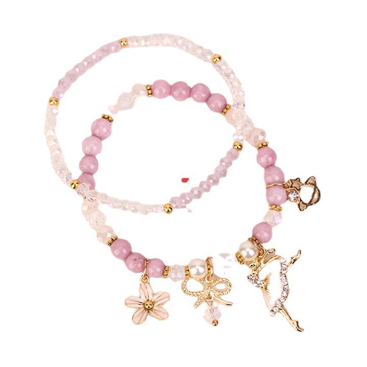 Korean-style fresh and clean crystal bracelet for girls, simple student forest-themed best friend beaded bracelet, bracelet ring, flower pendant bracelet Item Picture