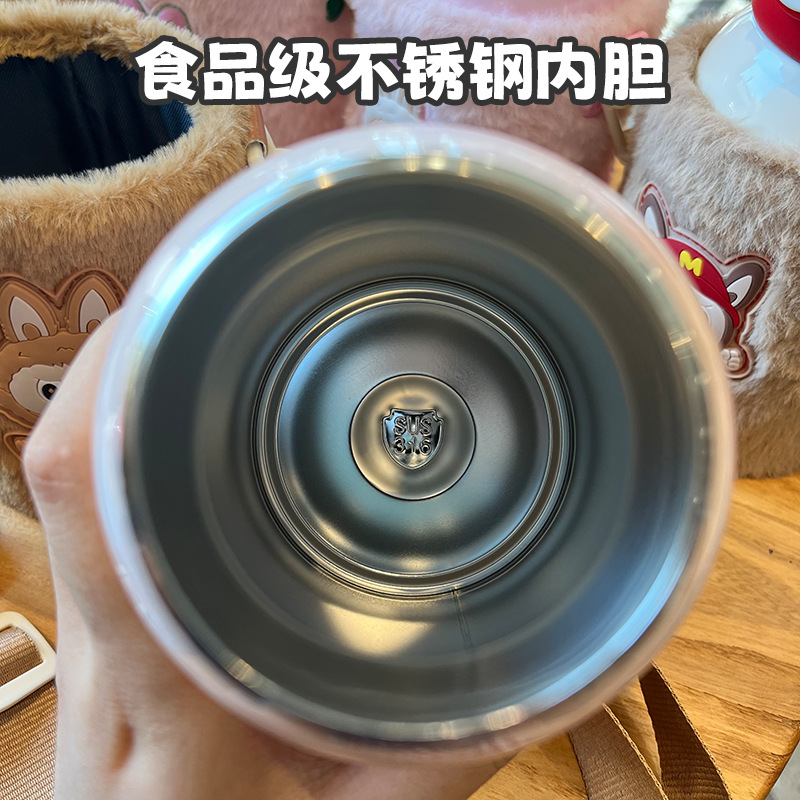 Wholesale of children's insulated cups, cute cartoon student double-drinking straw water cups, boys' and girls' portable water bottles for kindergartens Specification image