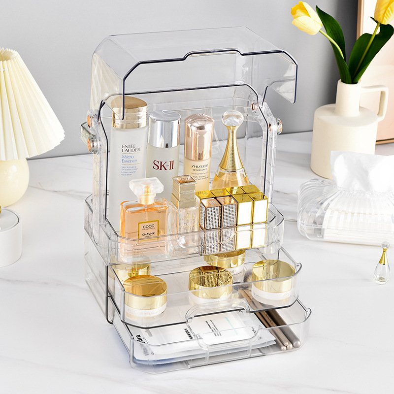 Bathroom skin care product storage box, bathroom desktop transparent storage and organization box, dormitory lipstick and cosmetics shelf Specification image