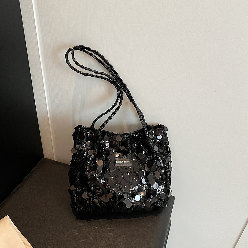 Cross-border sequin bag, large sequin personalized tote women's bag, niche design, single-shoulder armpit bag, single-shoulder crossbody bag, commuter bag, handbag, hand-held bag, fringed women's bag, handbag, sequin bag Specification image