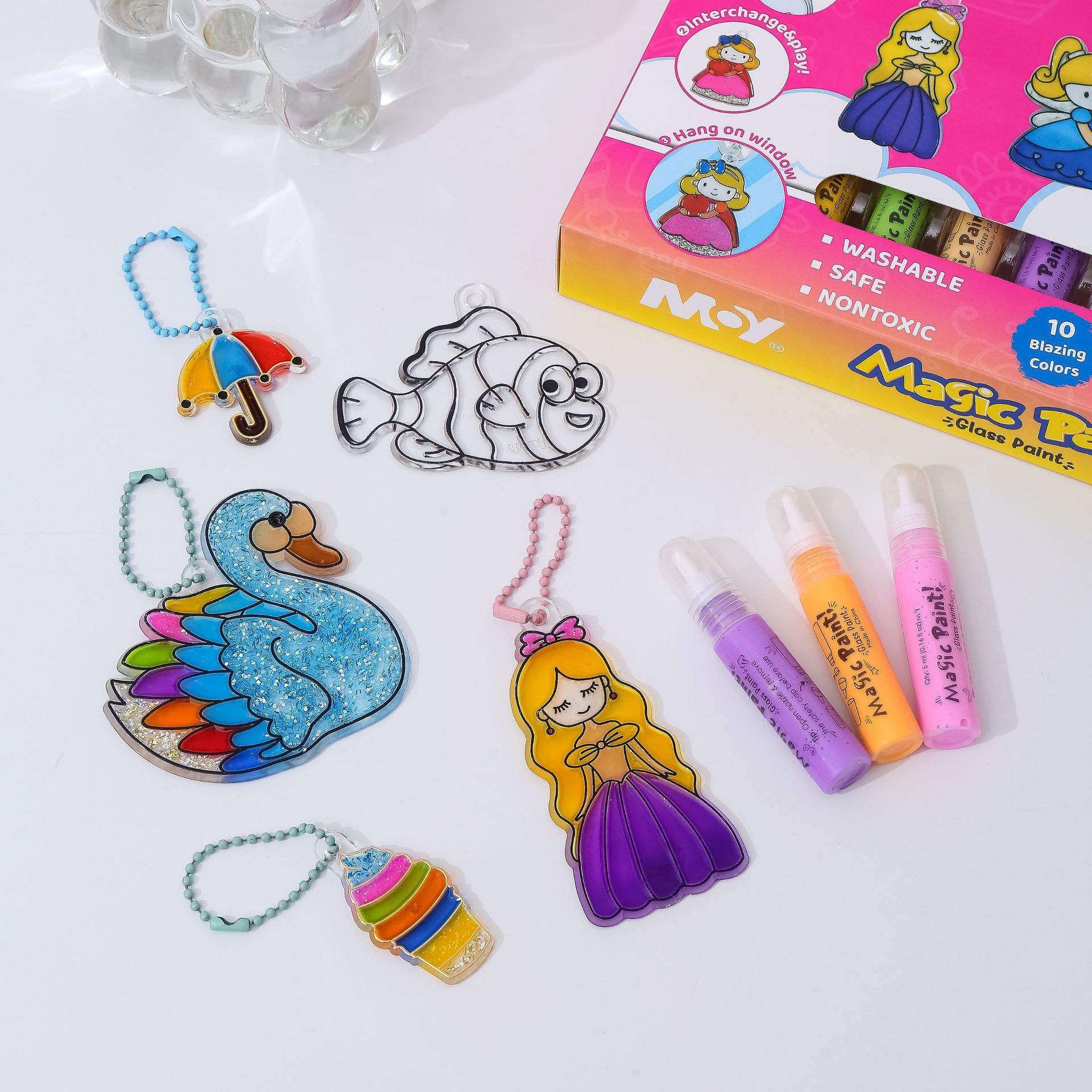 Children's doodling and drawing, hand-painted cartoon pendants without baking, crystal coloring, educational toy accessories, DIY window colors details Picture
