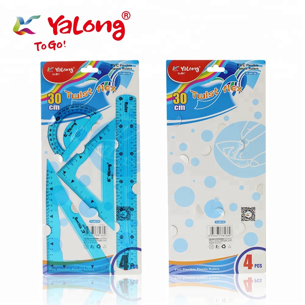 Yalong Plastic student learning 4-piece set of 30-centimeter straight rulers, math and geometry tool rulers, and flexible rulers Specification image
