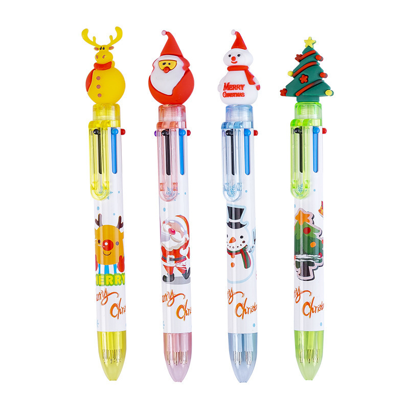 Christmas festival gifts: Six-color pens, Christmas pens, Christmas tree, reindeer, cute cartoon, colorful press ballpoint pens Item Picture