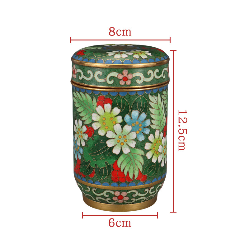 Beijing Cloisonne craft cultural gift and decorative item: Traditional copper body cloisonne enamel polished tea canister Item Picture