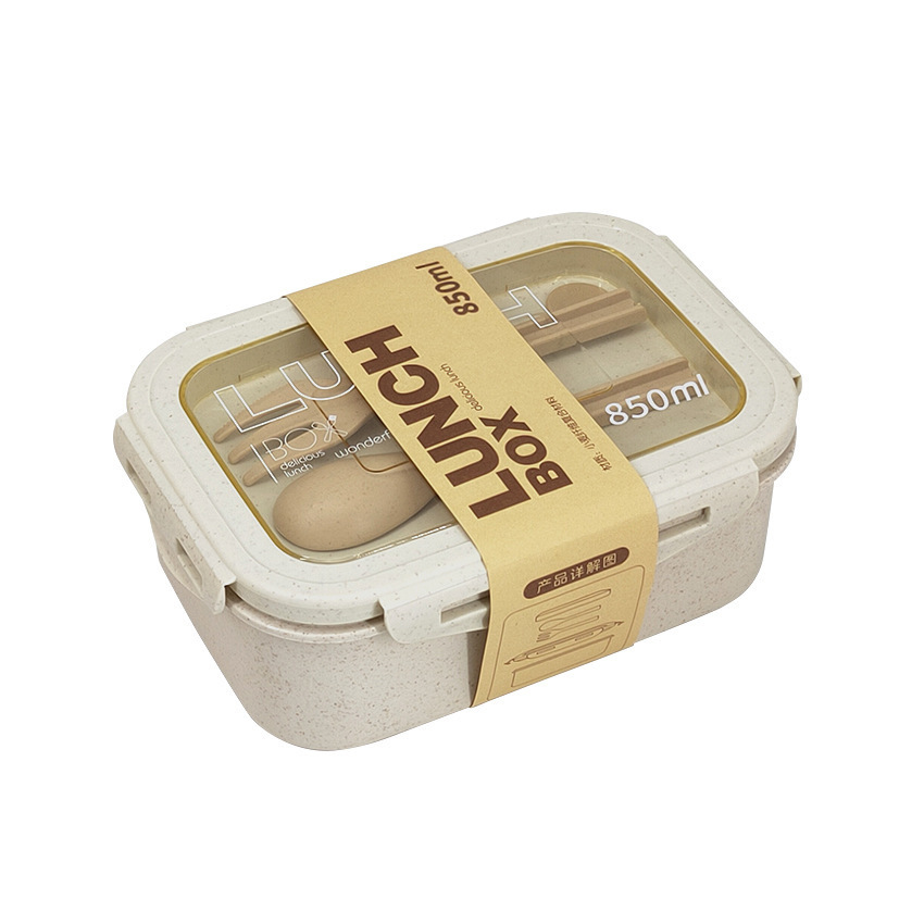 Wheat straw Japanese bento box, microwave-heated student lunch box, office worker plastic compartments fat-reducing salad lunch box Item Picture