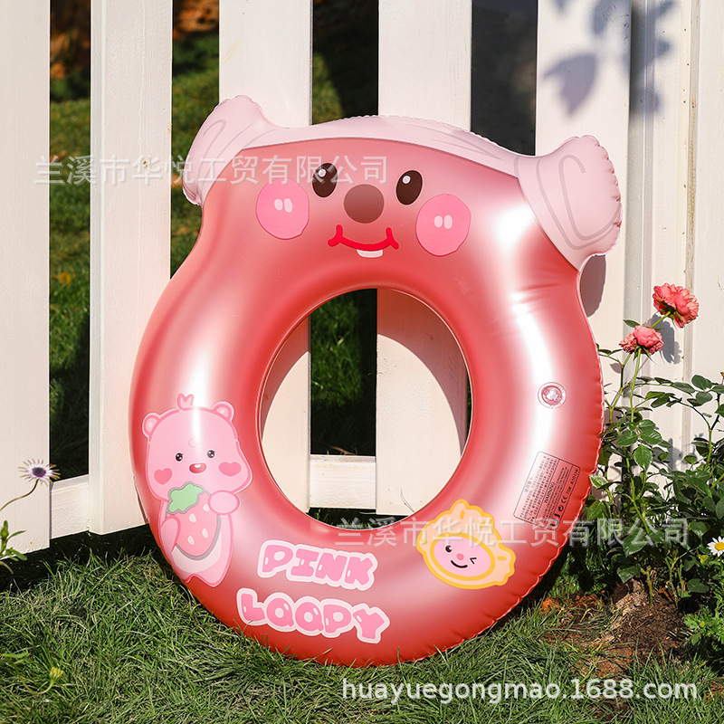 Wholesale of 3D cartoon swimming rings, thickened eco-friendly PVC children's printed inflatable swimming rings for pigs under their armpits details Picture